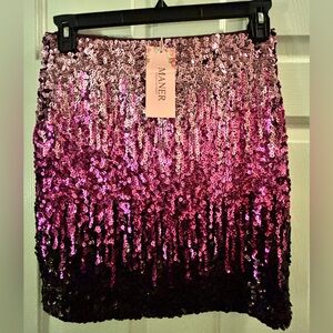 NWT Pink Purple Ombre Sequin Skirt Large w/Elastic Waist